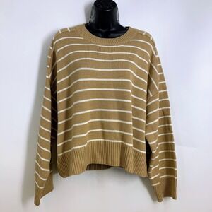 TTahari XL Knit Striped Sweater Tan Cream Long Sleeve‎ Oversized Womens